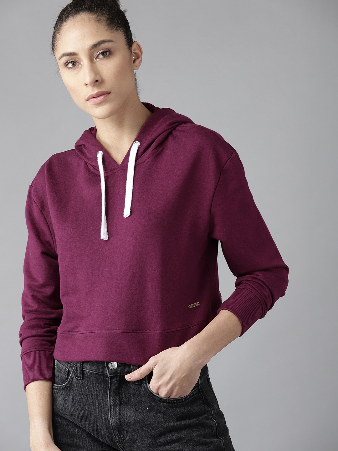 

Roadster Women Purple Hooded Boxy Sweatshirt