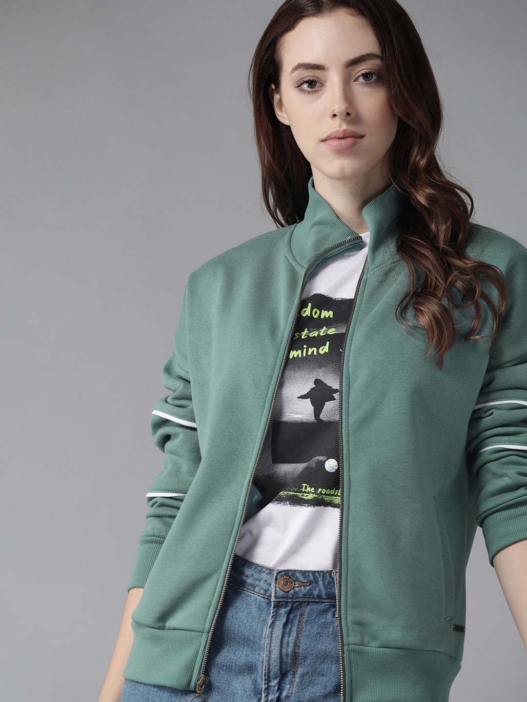 

Roadster Women Green Solid Sweatshirt