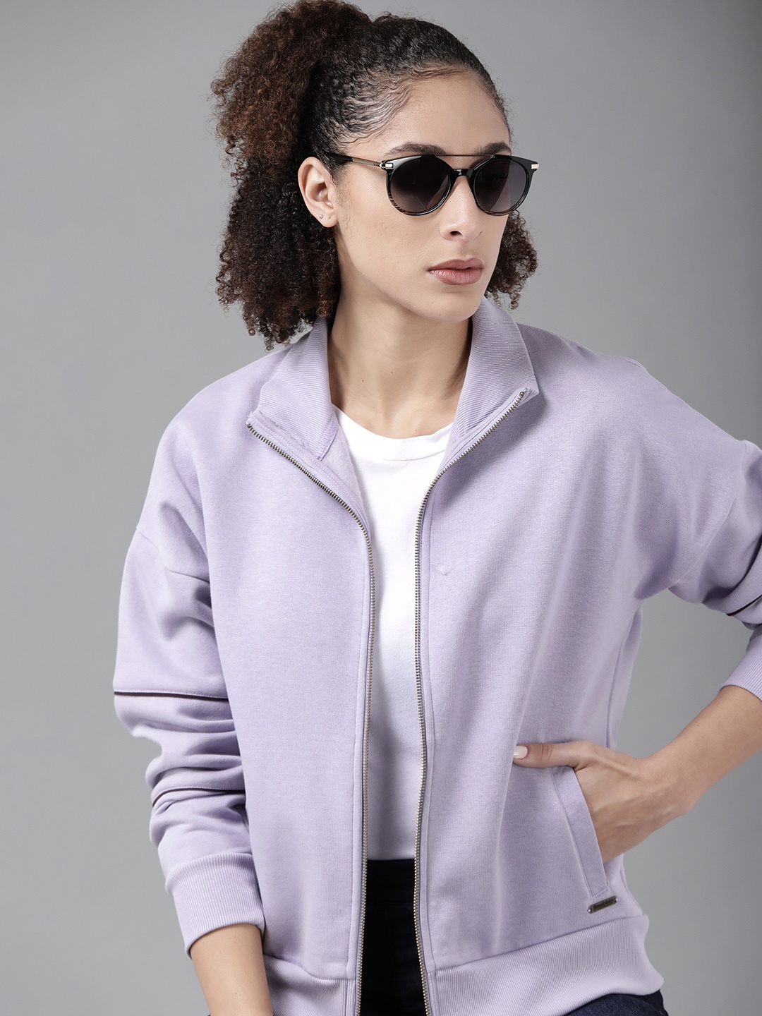 

Roadster Women Lavender Solid Sweatshirt