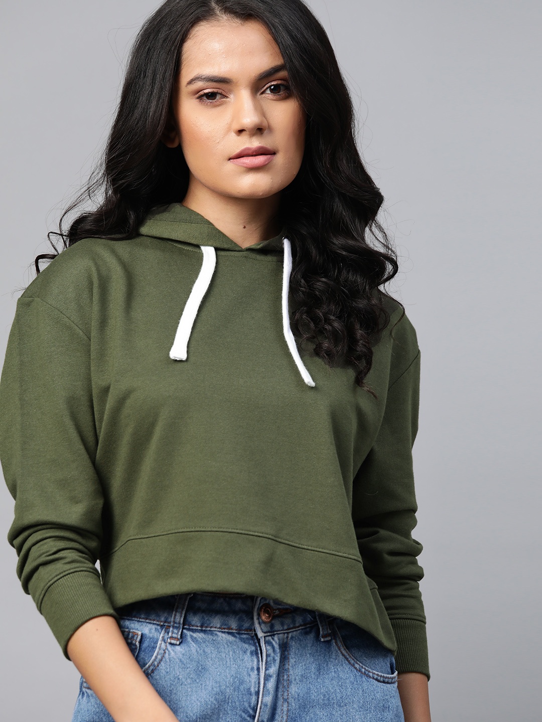 

Roadster Women Olive Green Hooded Sweatshirt