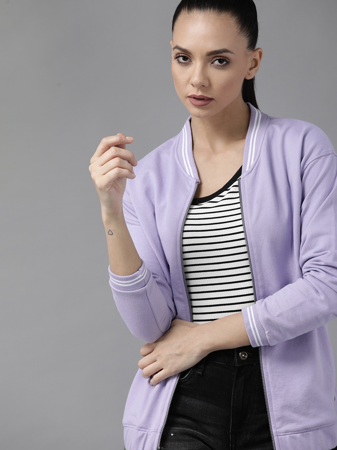 

Roadster Women Lavender Solid Sweatshirt