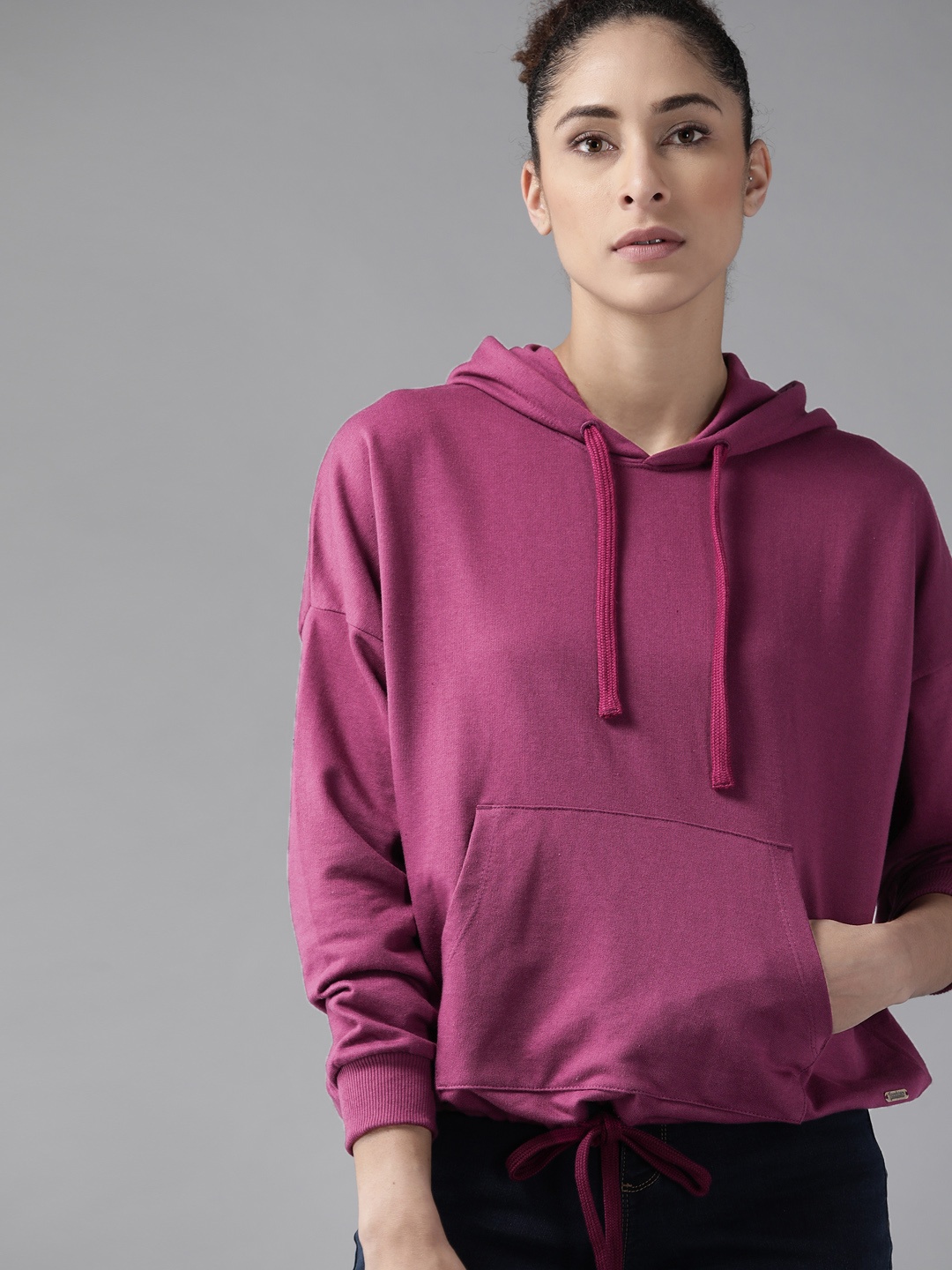 

Roadster Women Purple Solid Hooded Sweatshirt