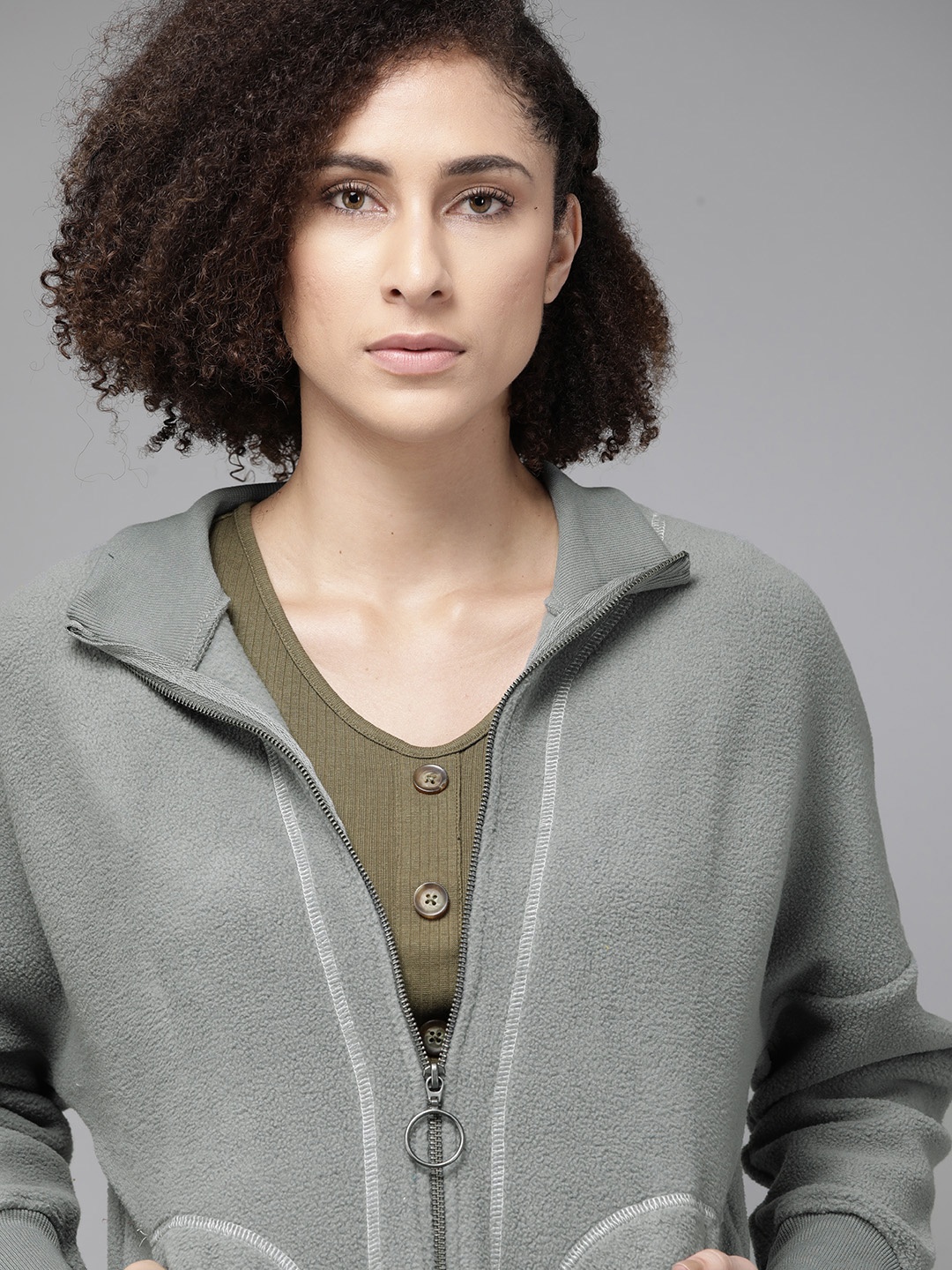 

Roadster Women Grey Solid Sweatshirt