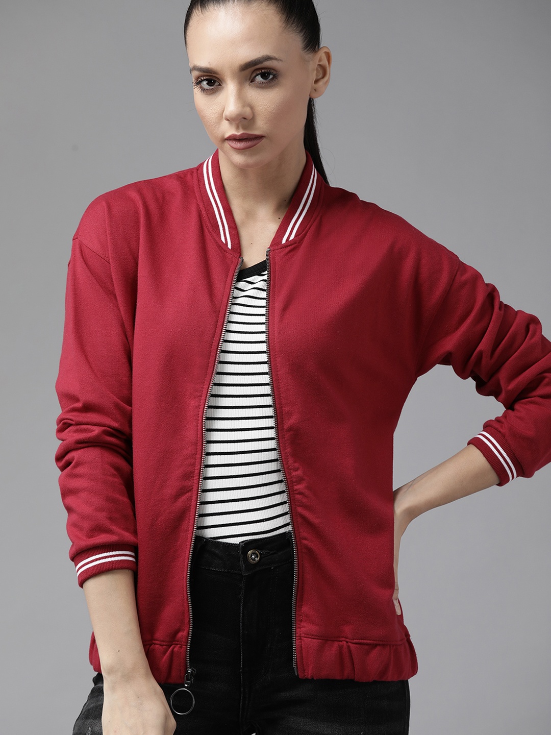 

Roadster Women Red Solid Sweatshirt