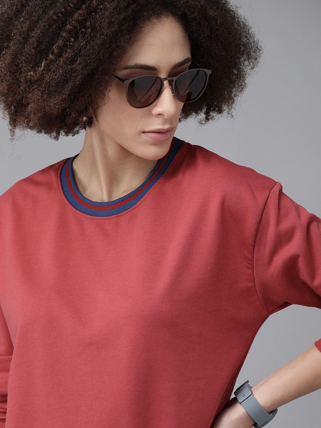 

Roadster Women Coral Red Solid Sweatshirt