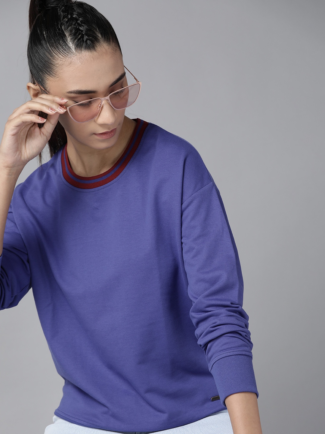 

Roadster Women Blue Solid Sweatshirt