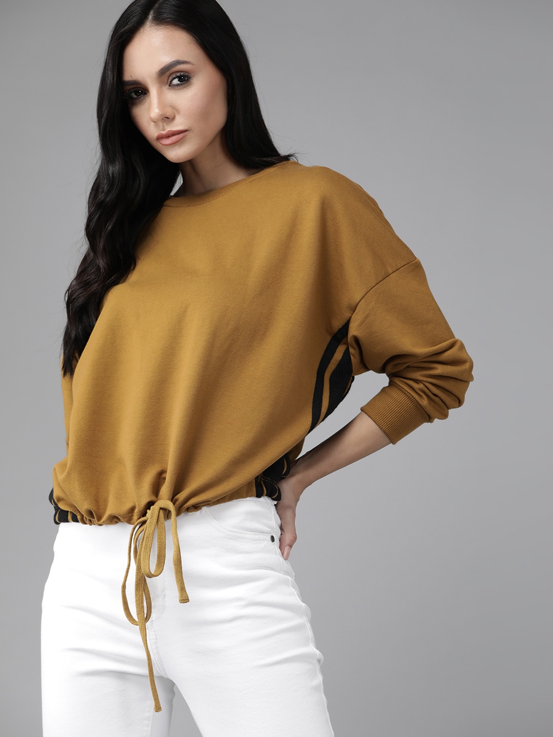 

Roadster Women Mustard Brown Solid Sweatshirt