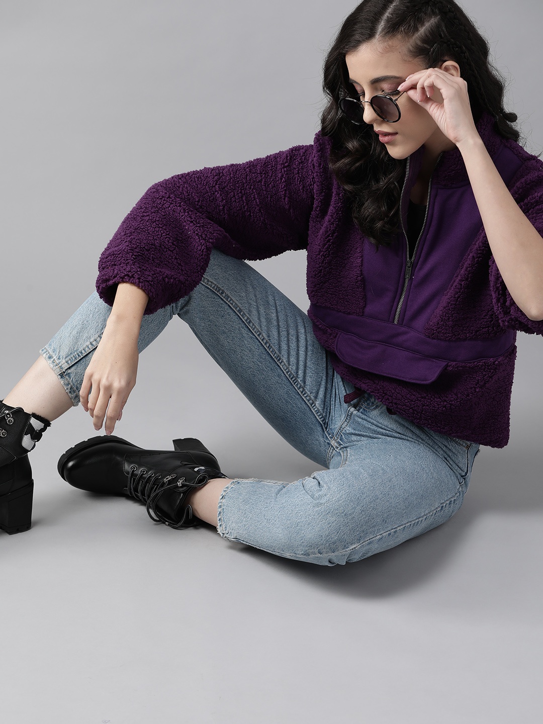 

Roadster Women Purple Solid Sherpa Sweatshirt