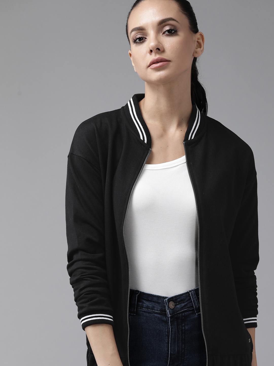 

Roadster Women Black Solid Sweatshirt