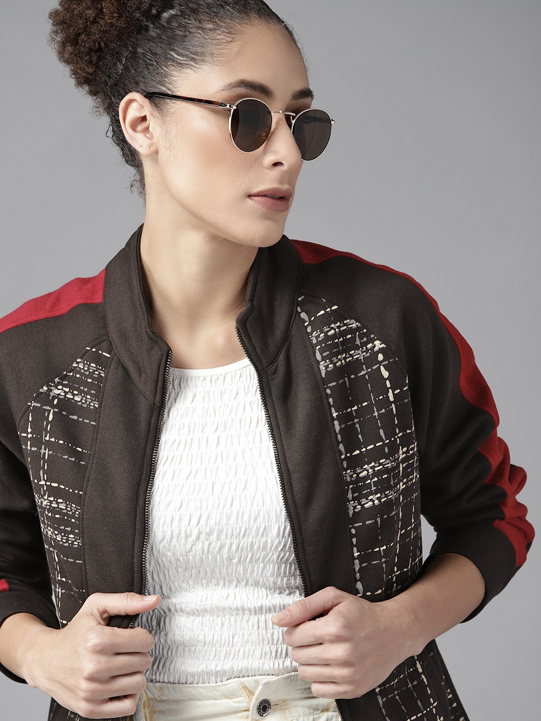 

Roadster Women Black Checked Sweatshirt