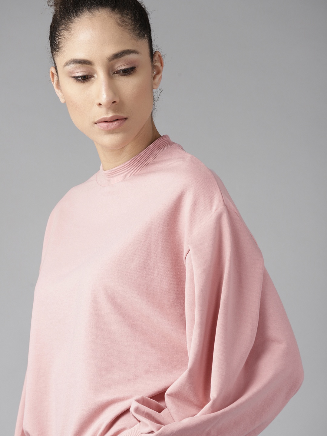 

Roadster Women Pink Solid Balloon Sleeves Sweatshirt