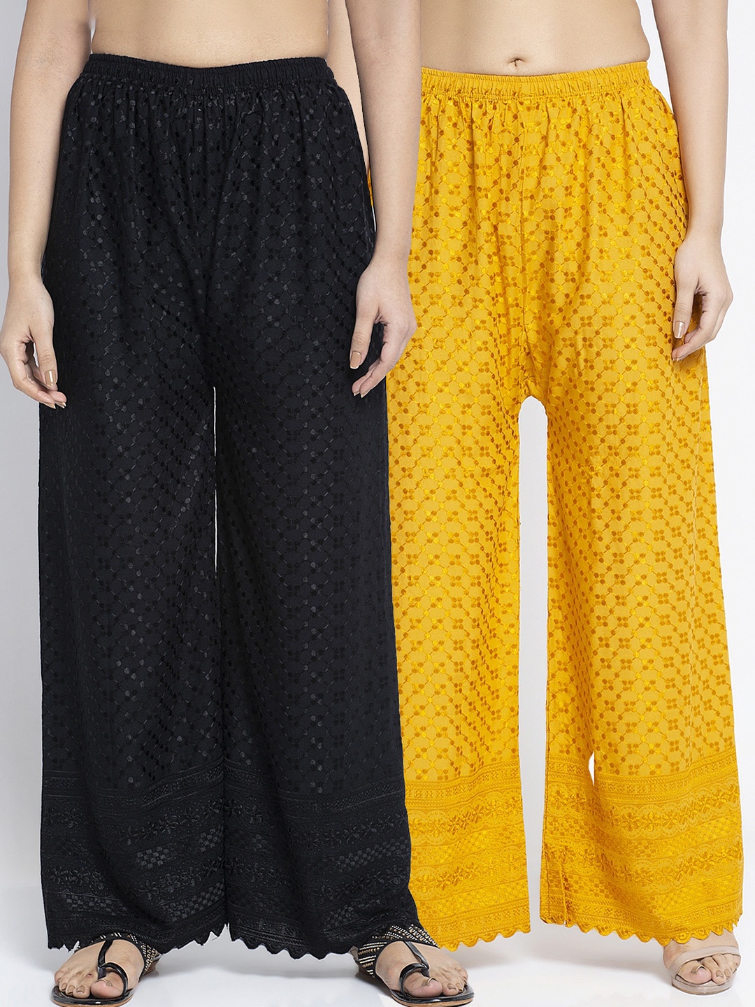 

GRACIT Women Black & Yellow Set of 2 Ethnic Palazzos