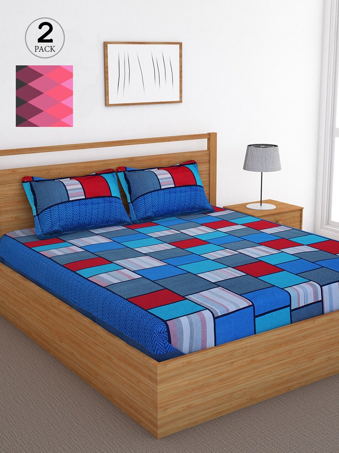 

Bedspun Multicoloured Abstract 120 TC Cotton 2 Queen Bedsheet with 4 Pillow Covers, Multi