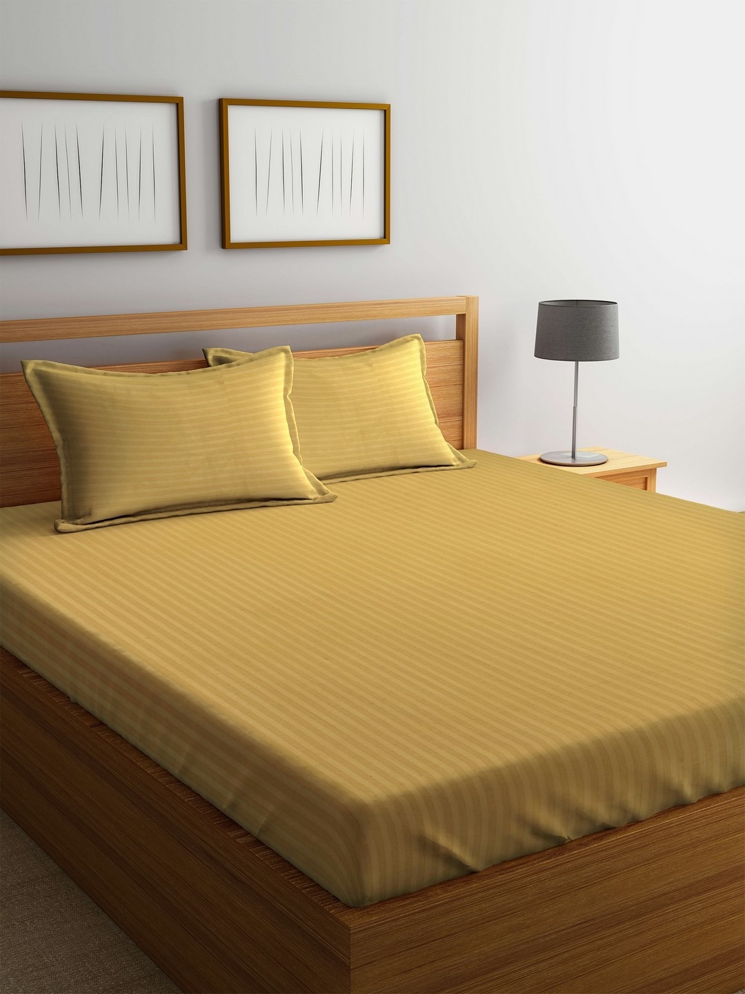 

Trident Yellow Striped 210 TC Cotton 1 King Bedsheet with 2 Pillow Covers