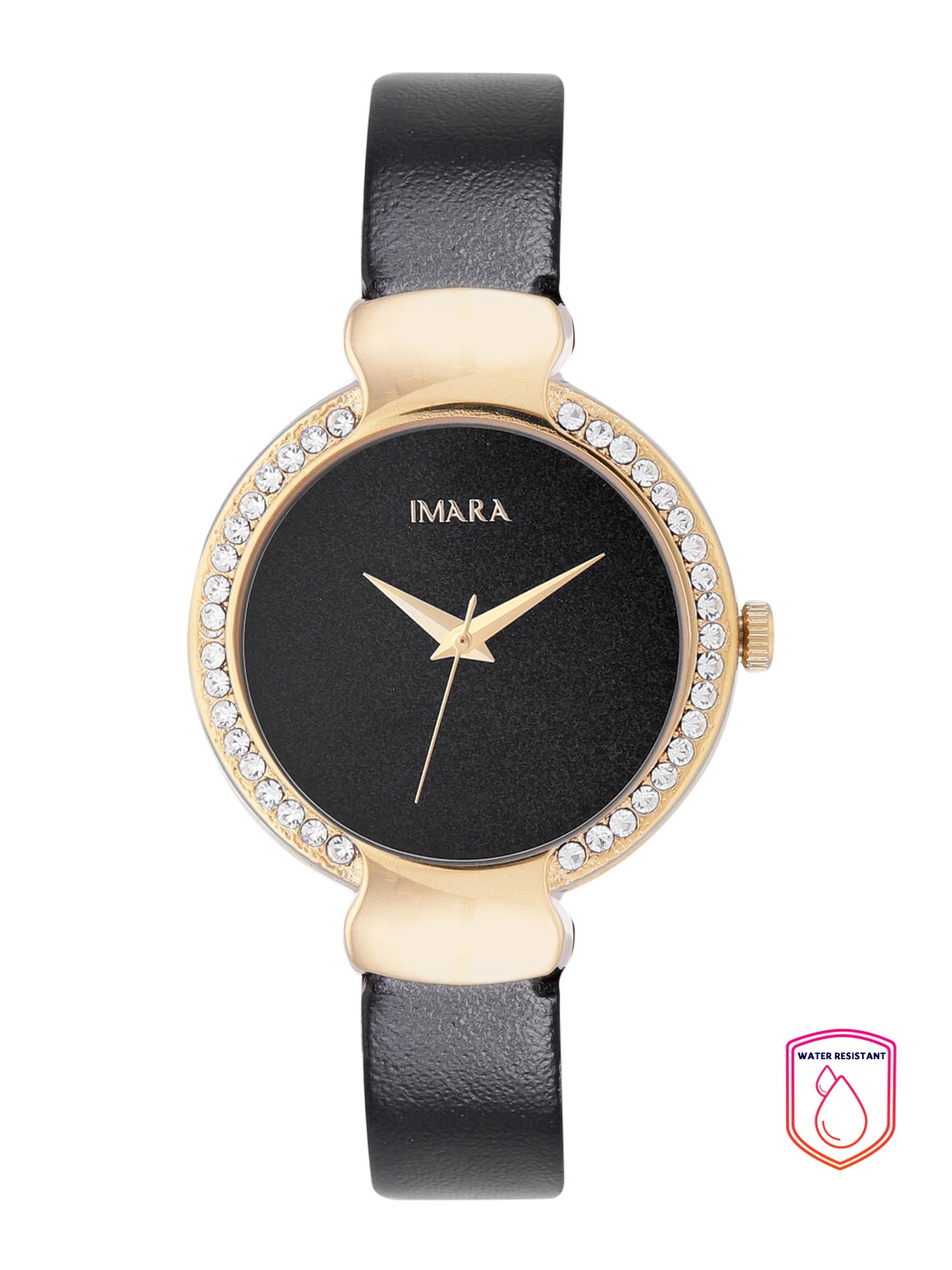 

IMARA Women Black Dial & Black Leather Straps Analogue Watch 017-B