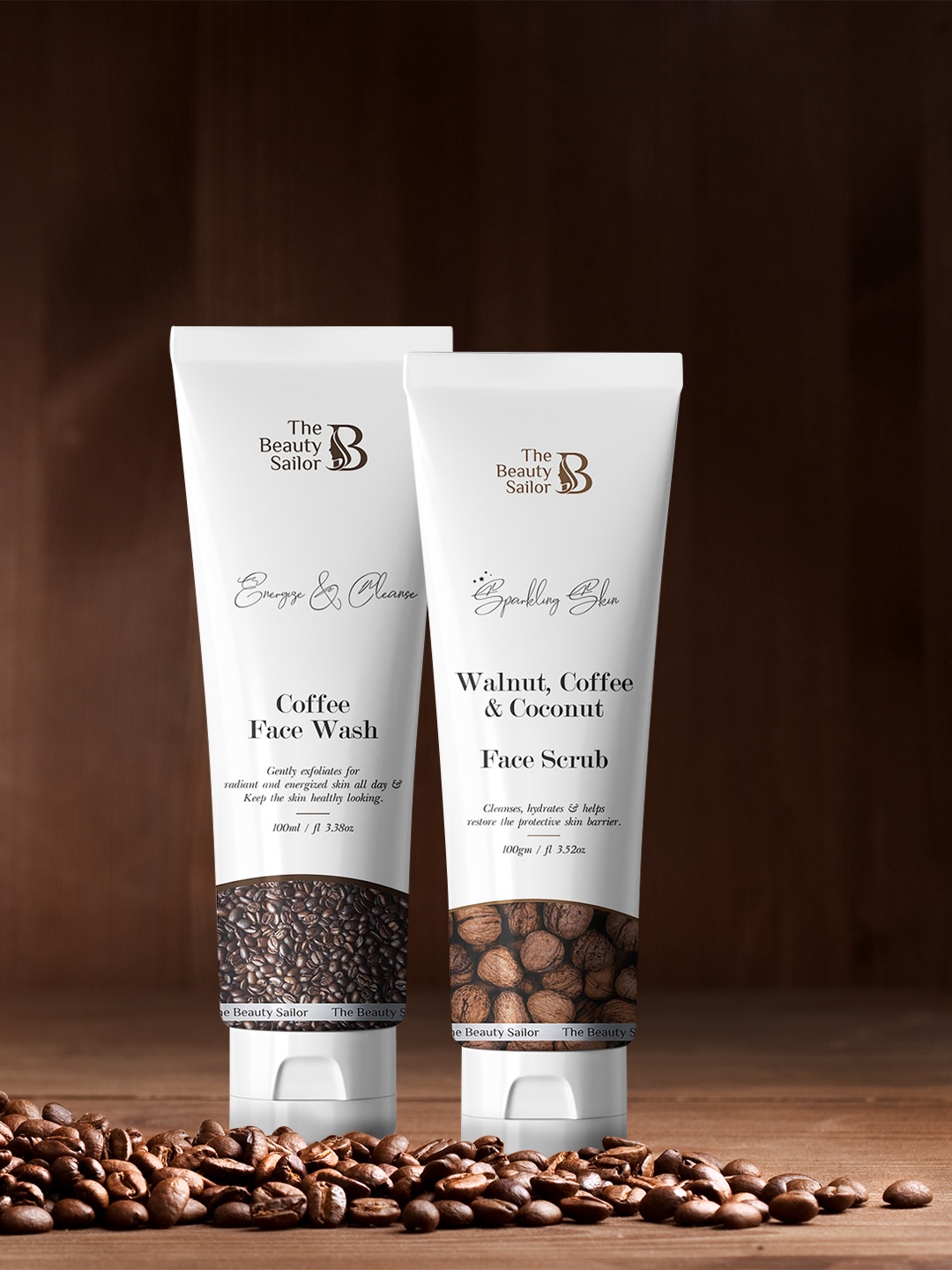 

The Beauty Sailor Set of 2 Coffee Face Wash + Walnut, Coffee & Coconut Face Scrub, White