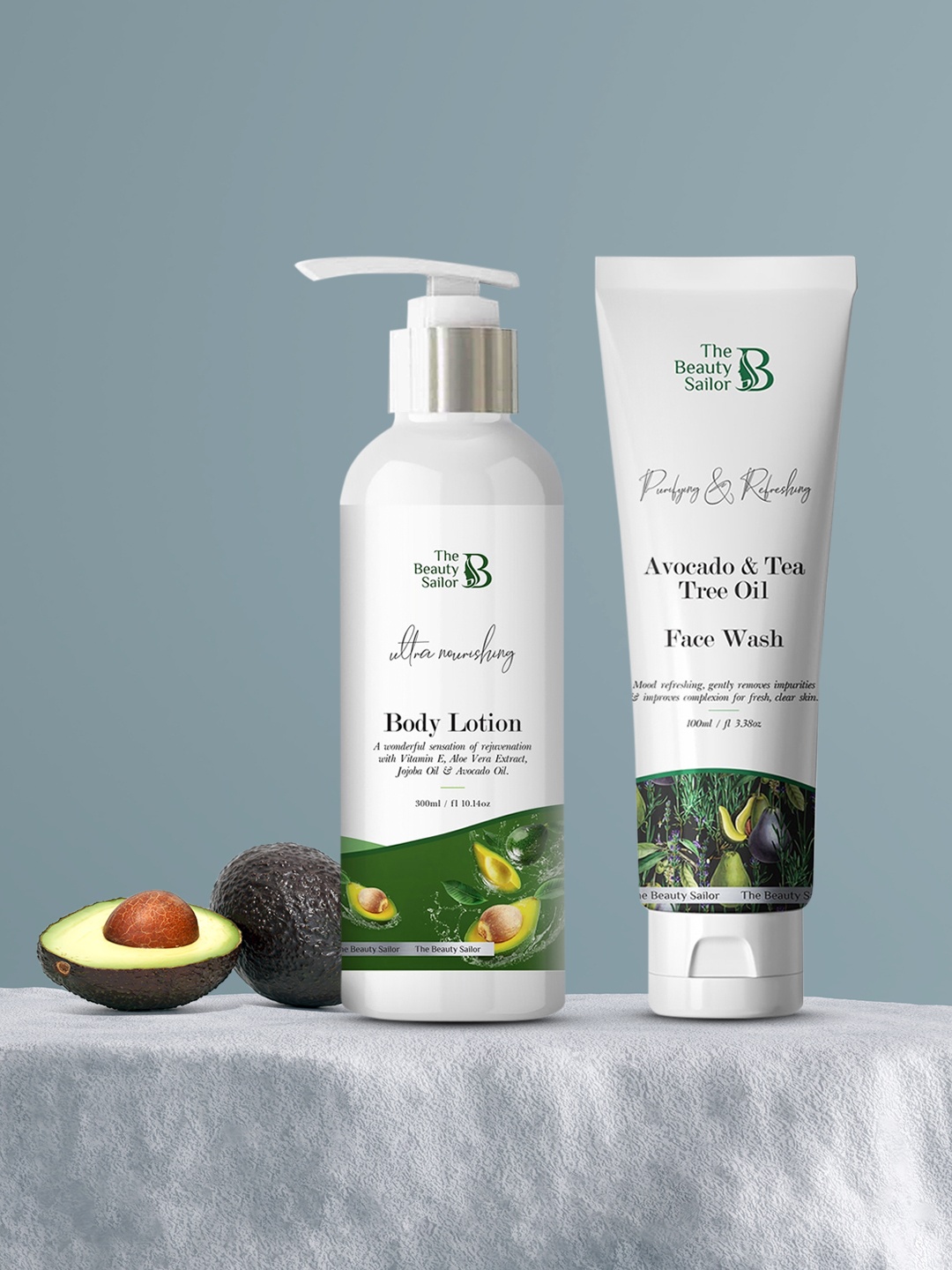 

The Beauty Sailor Set of 2 Avocado and Tea Tree Oil Face Wash + Avocado Body Lotion, White