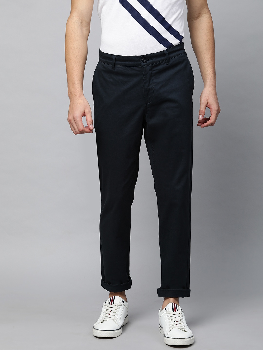 

abof Men Navy Blue Slim Fit Chinos