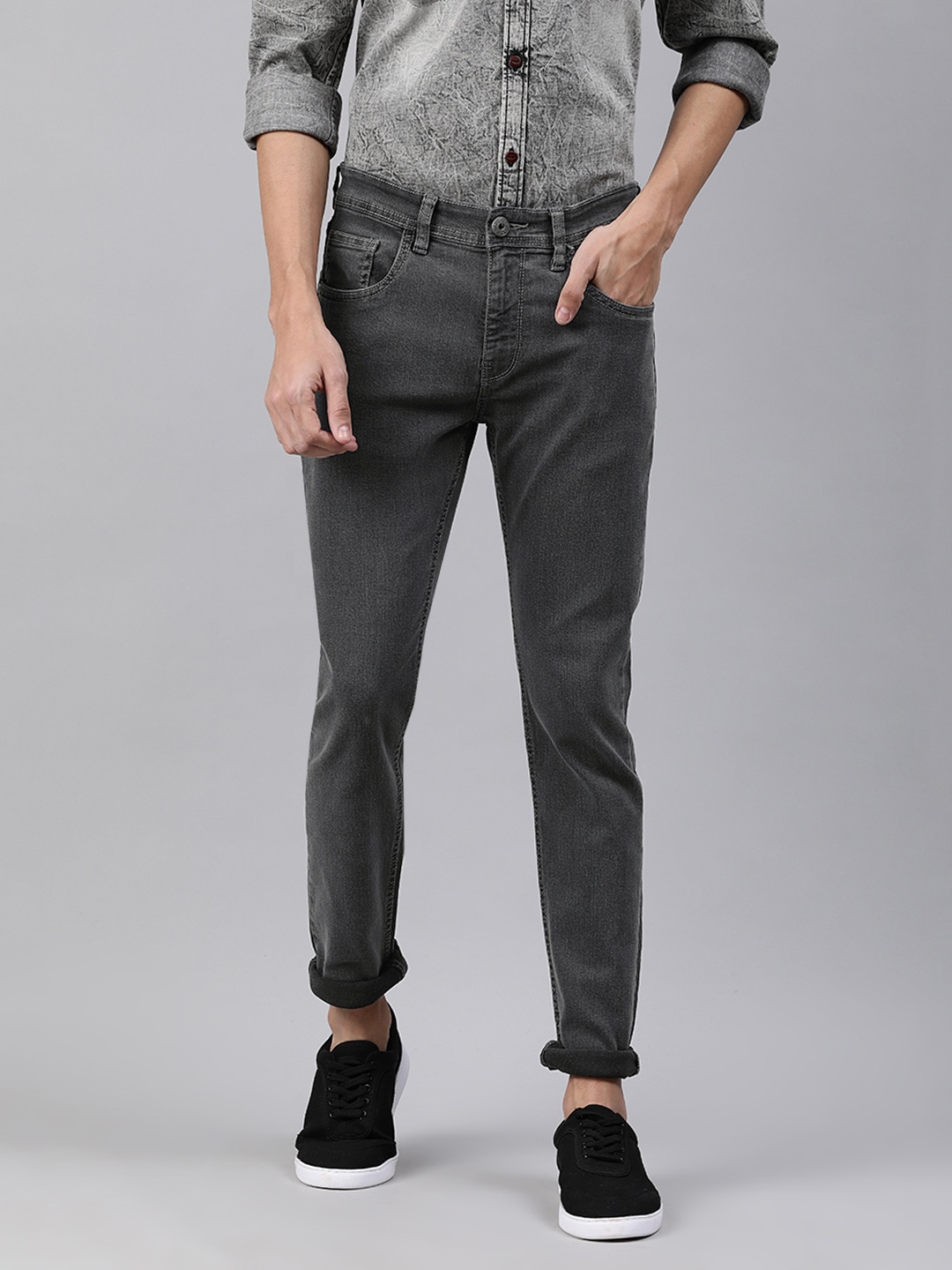 

abof Men Grey Slim Fit Light Fade Stretchable Jeans