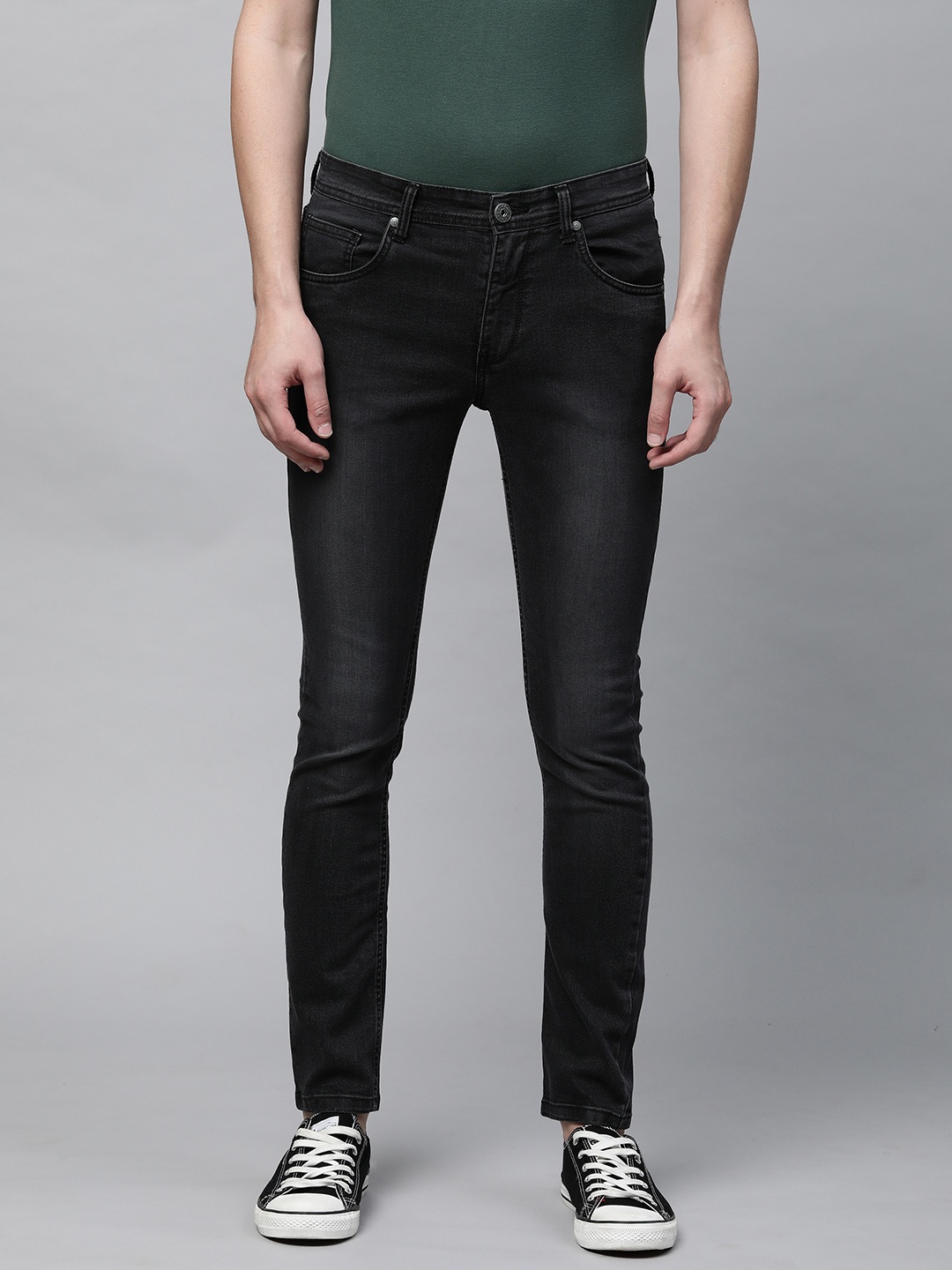 

abof Men Black Slim Fit Light Fade Clean Look Mid-Rise Stretchable Jeans