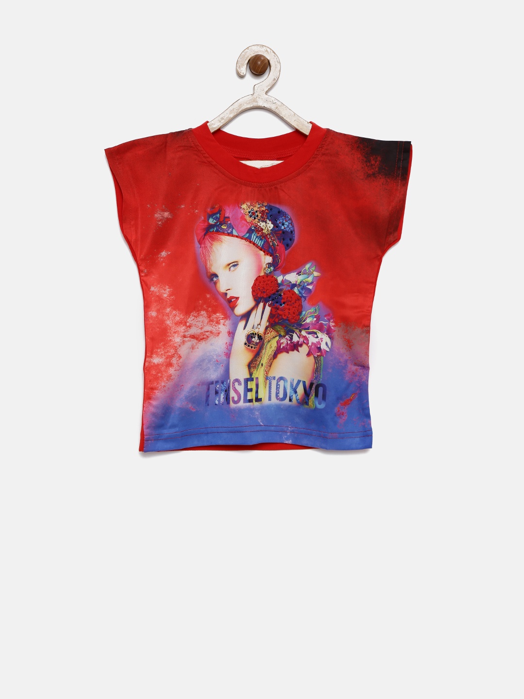 

Tiny Girl Red Printed Top with Embellished Detail