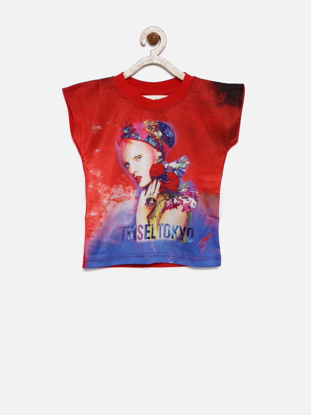 

Tiny Girl Red Printed Top with Embellished Detail