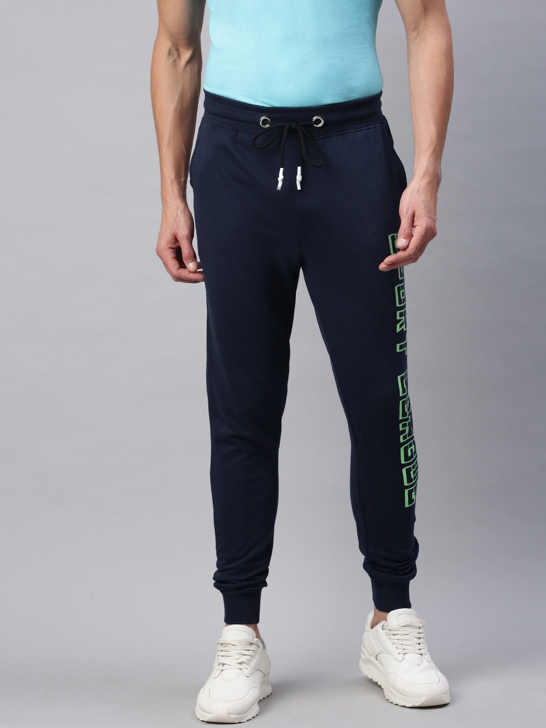 

abof Men Navy Blue Solid Pure Cotton Striaght Fit Joggers