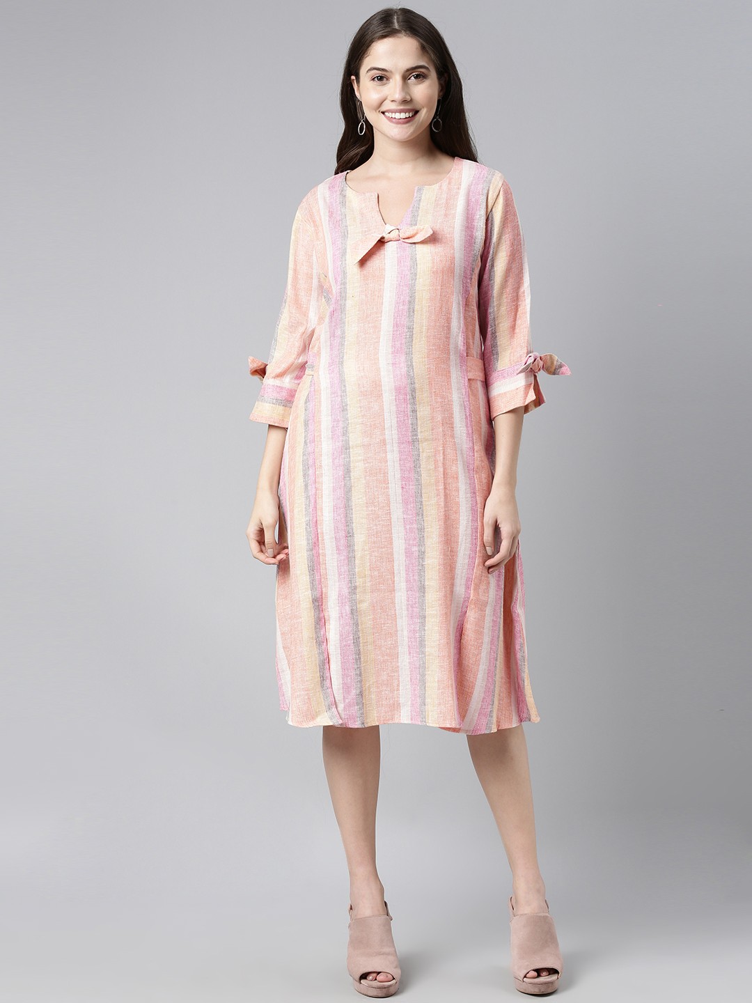 

AHIKA Women Multi Coloured Striped A-Line Dress