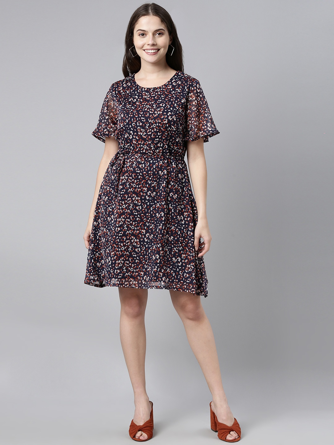 

AHIKA Women Navy Blue Printed Fit & Flare Dress