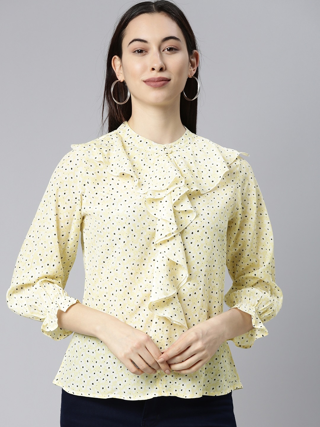 

AHIKA White & Yellow Floral Georgette Regular Top