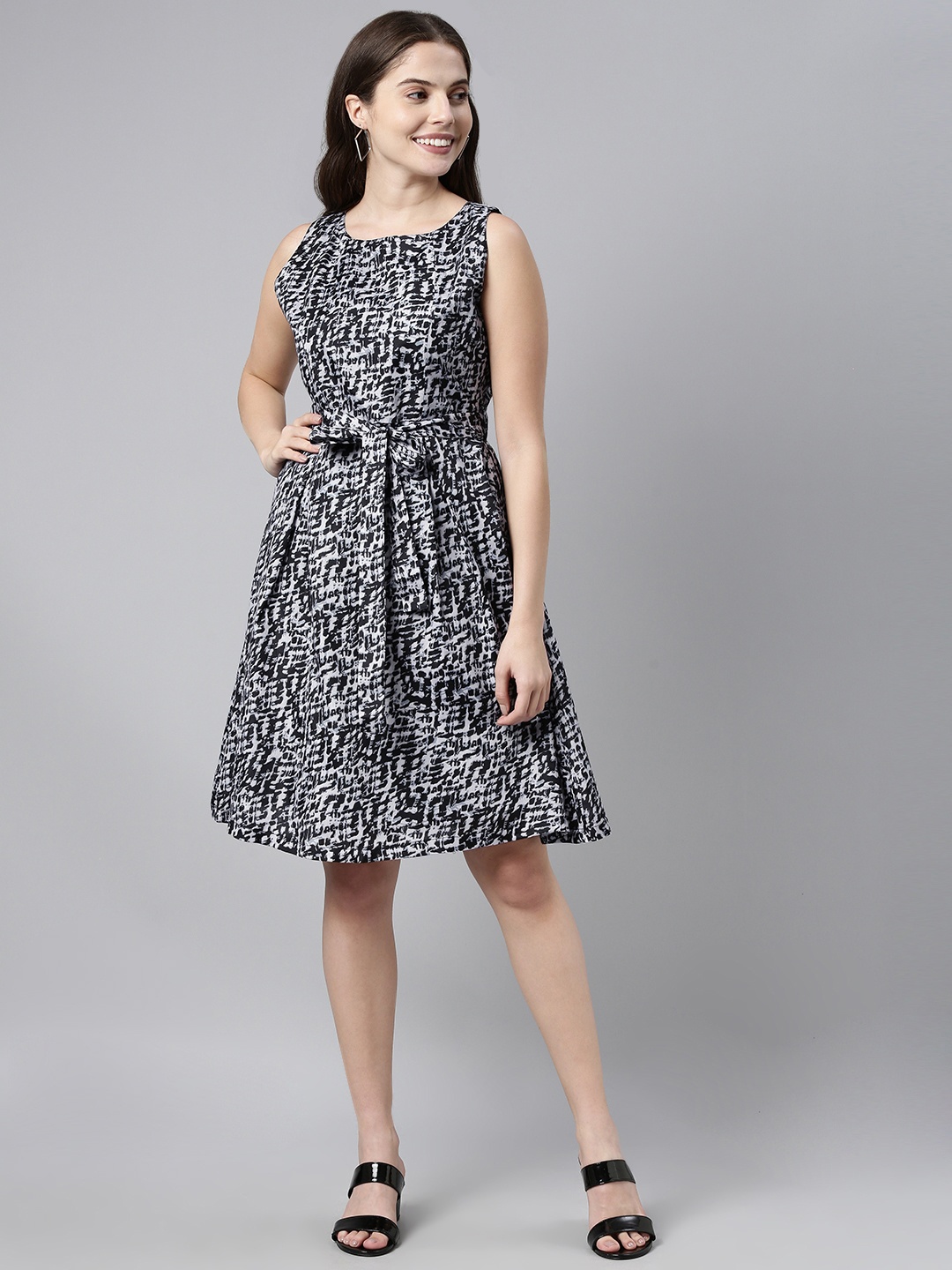 

AHIKA Black Crepe A-Line Dress