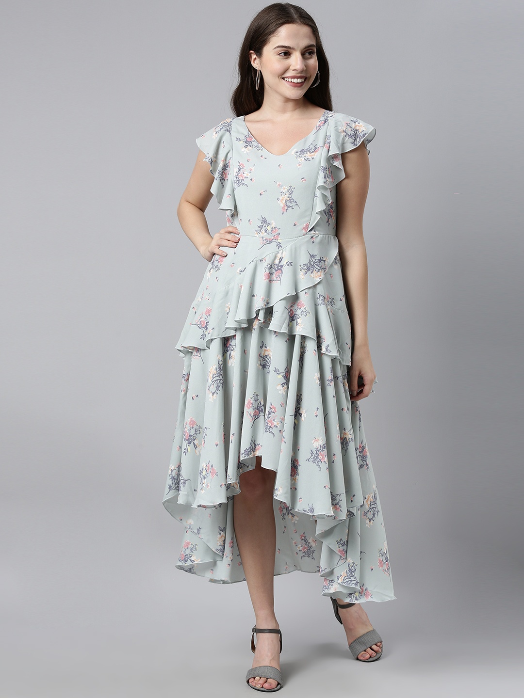 

AHIKA Women Teal Printed Maxi Dress