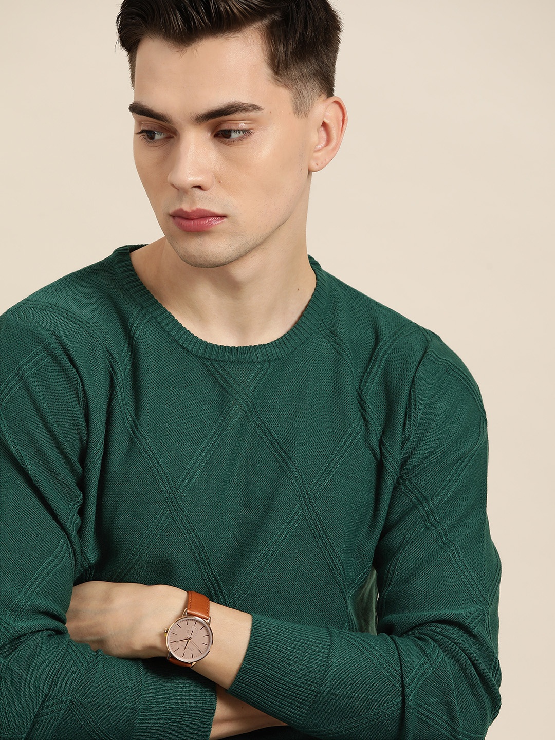 

INVICTUS Men Green Self Design Pullover