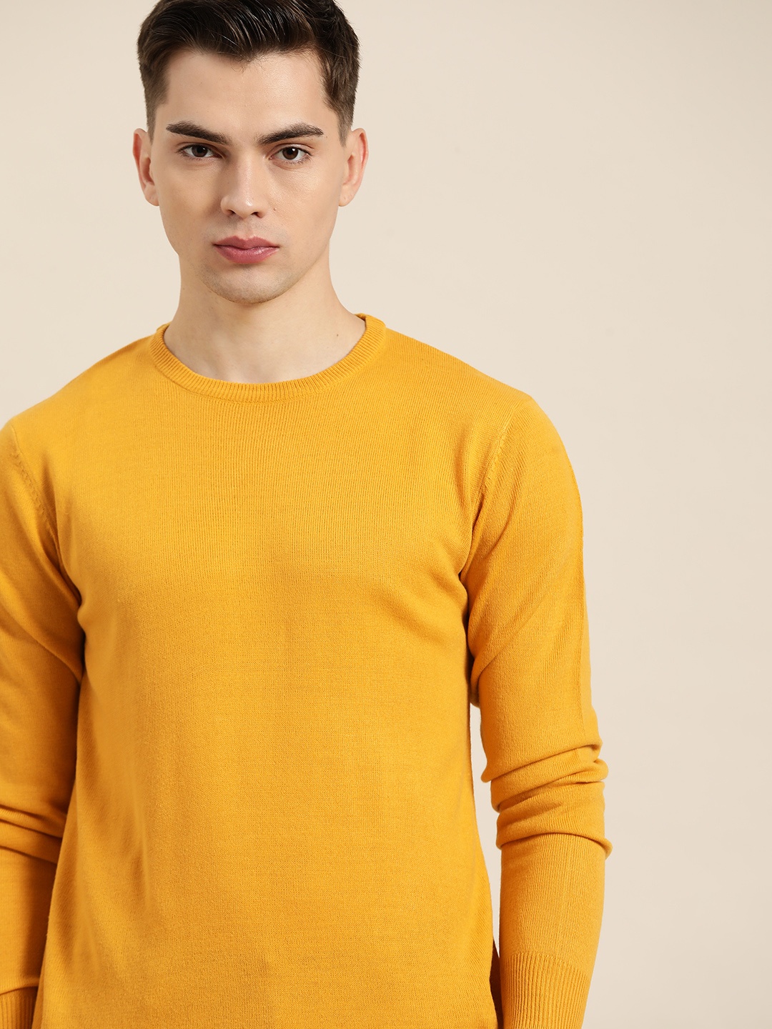 

INVICTUS Men Mustard Yellow Solid Pullover