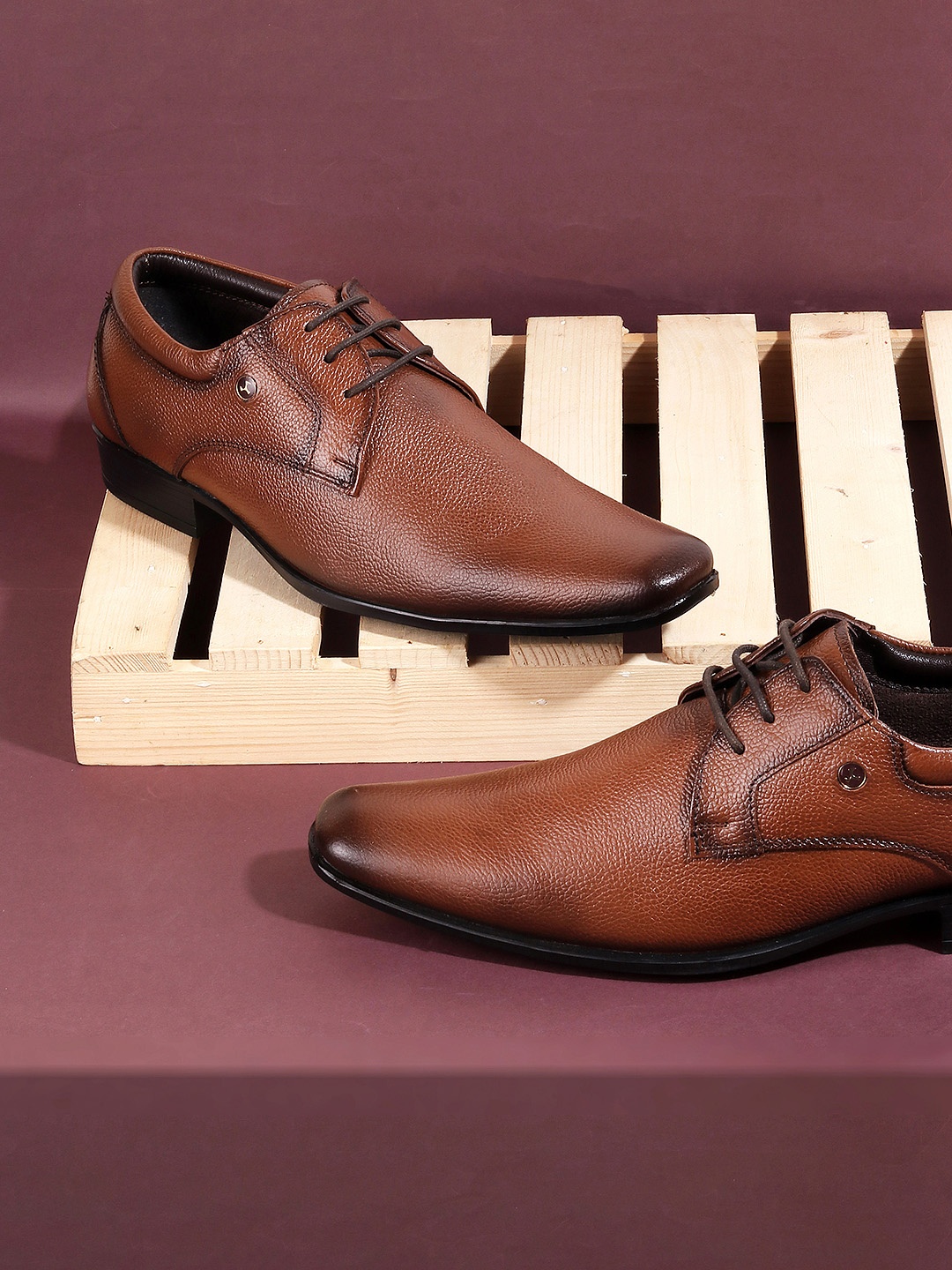 

Mochi Men Tan Brown Solid Leather Formal Derbys