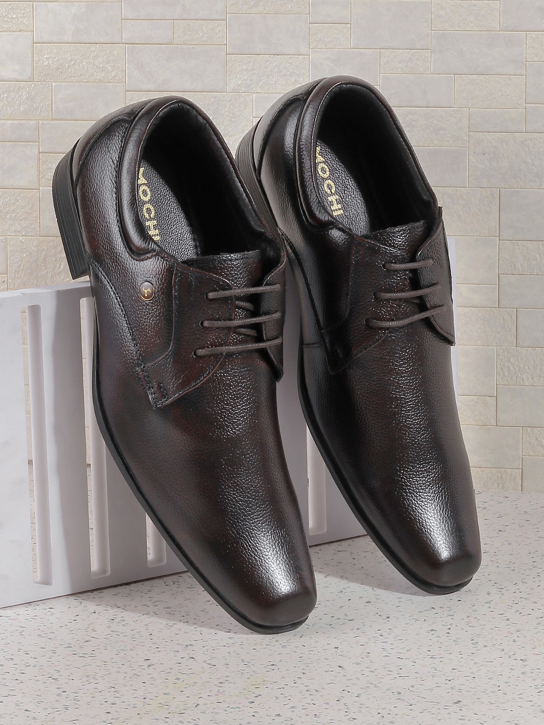 

Mochi Men Brown Solid Leather Formal Derbys