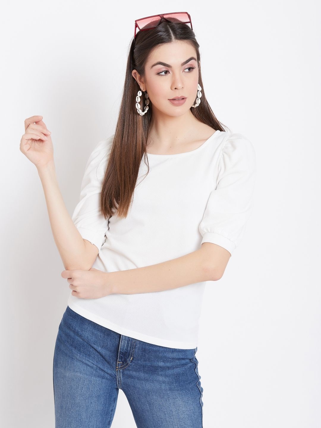 

Uptownie Lite Women Stretchable Round Neck Top, White