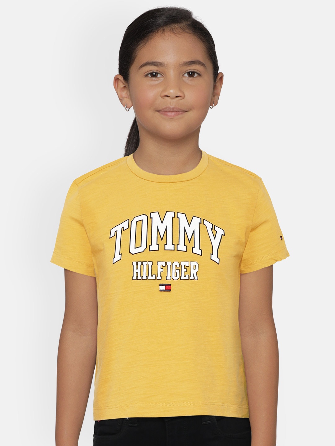 

Tommy Hilfiger Girls Yellow Pure Cotton Brand Logo Print Regular Top