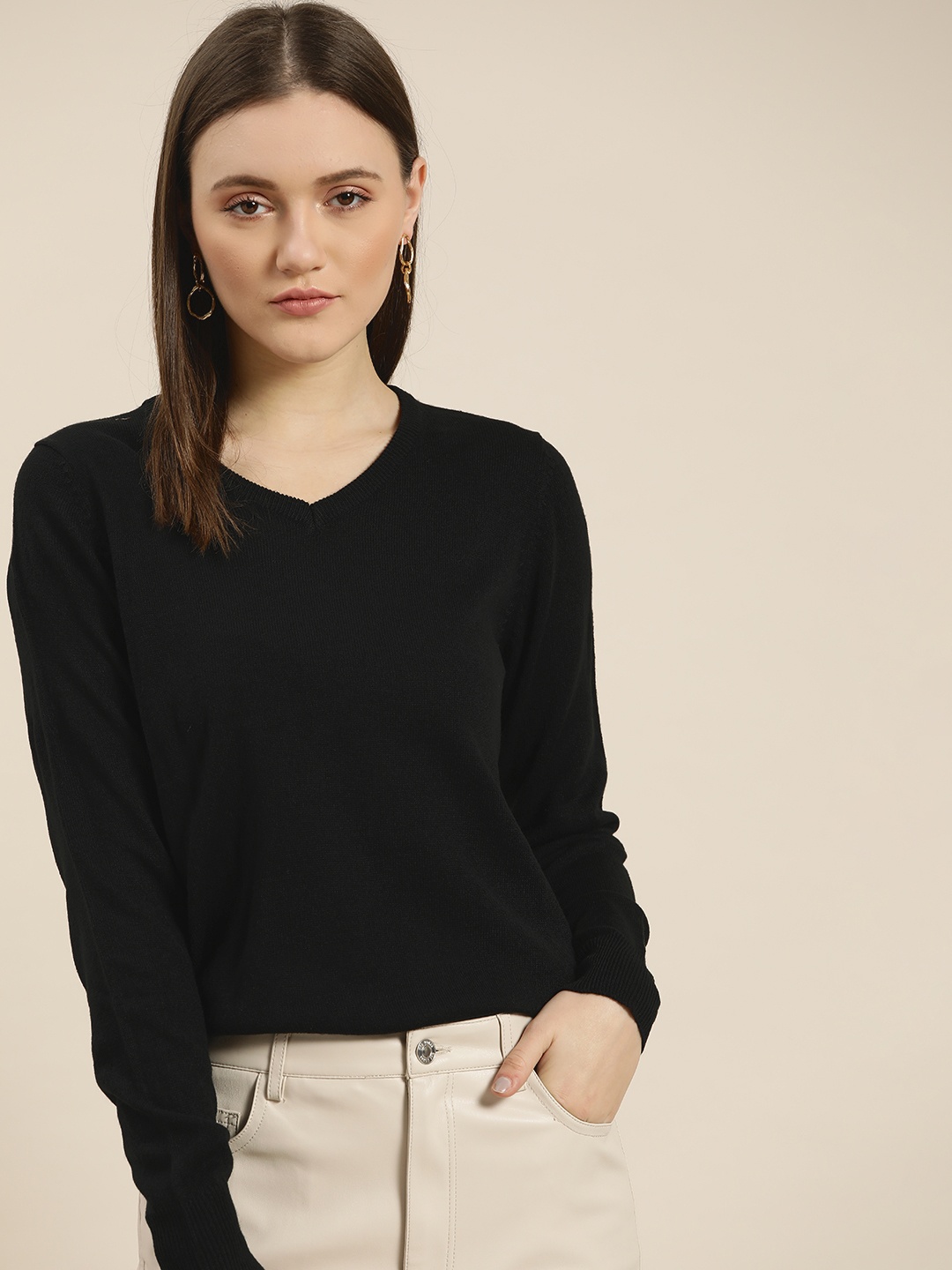 

her by invictus Women Black Solid Pullover