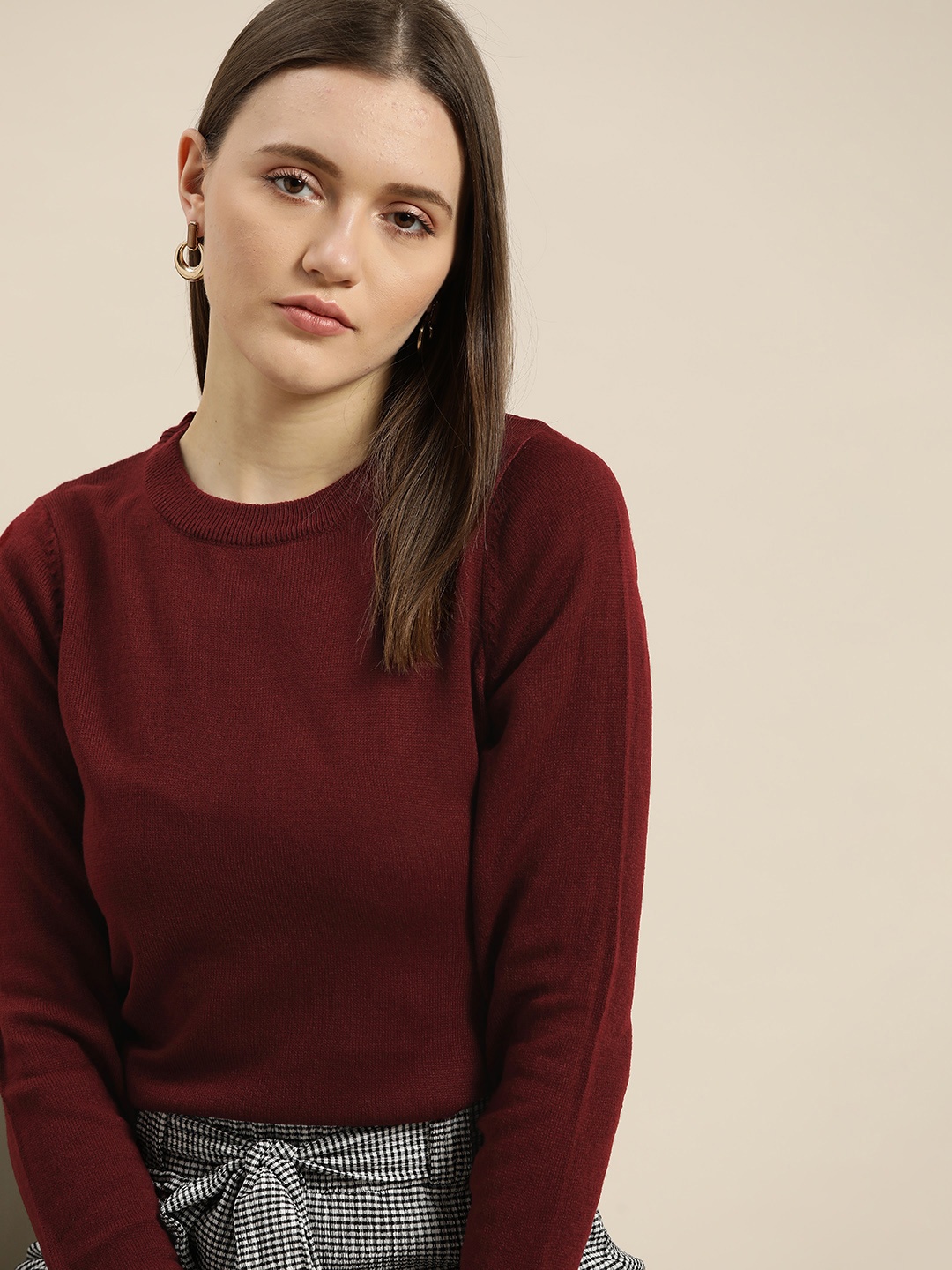 

her by invictus Women Maroon Solid Pullover