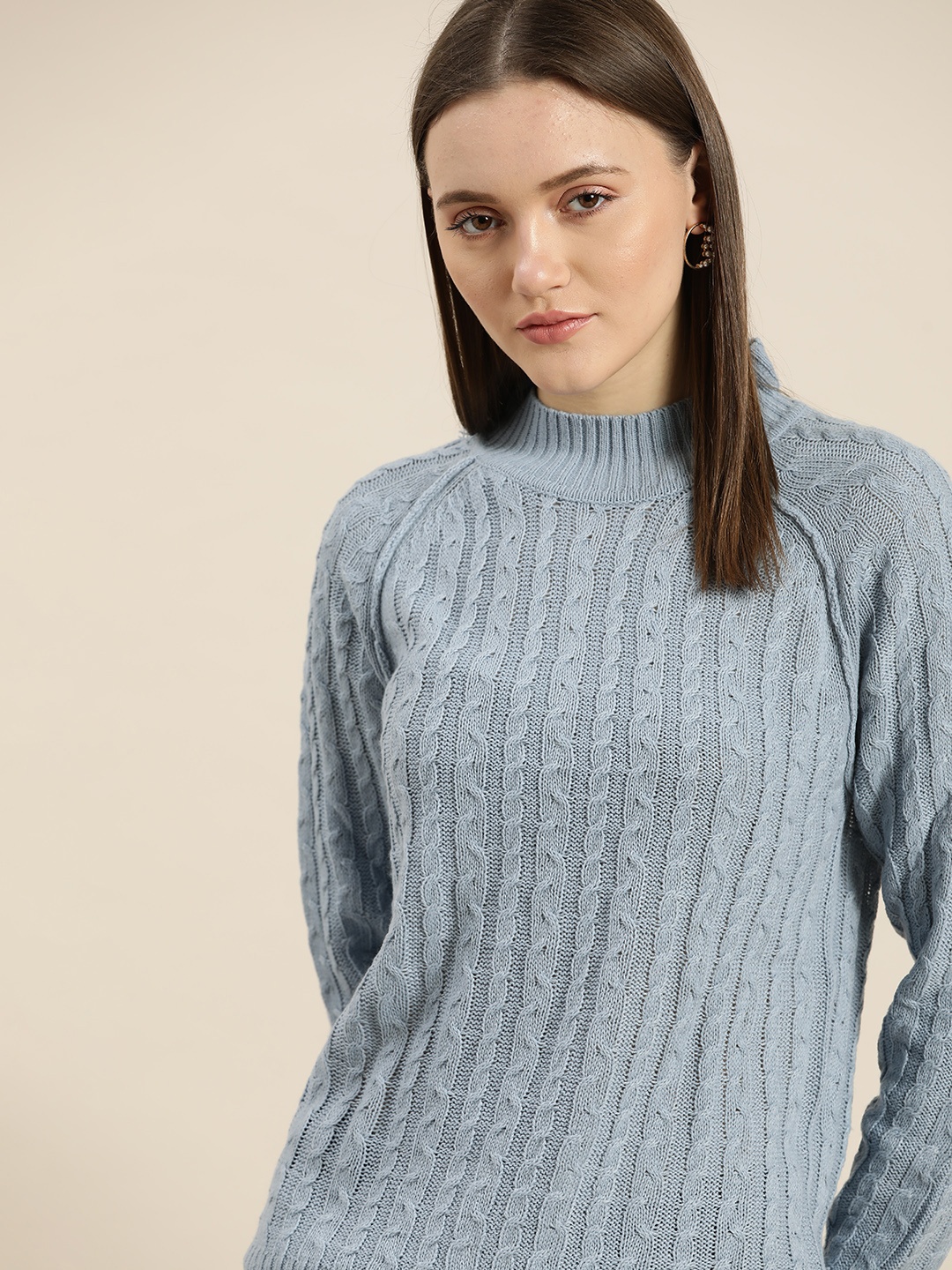 

her by invictus Women Blue Cable Knit Pullover