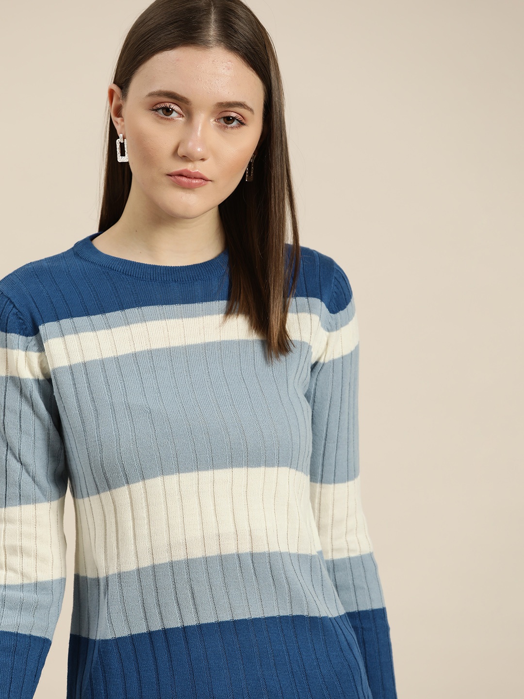 

her by invictus Women Blue & White Striped Pullover