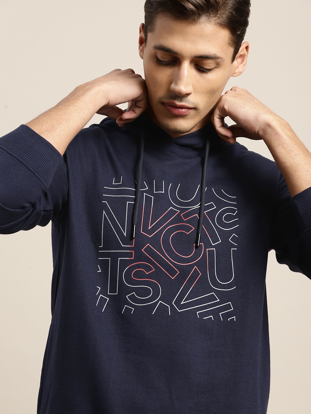 

INVICTUS Men Navy Blue Printed Hooded Sweatshirt