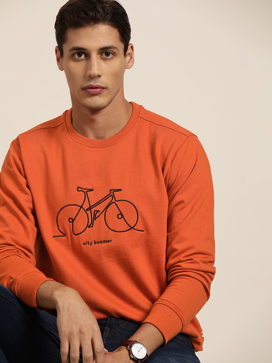 

INVICTUS Men Rust Orange Embroidered Sweatshirt