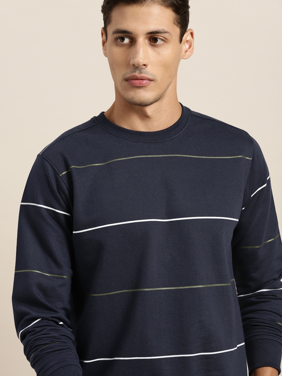 

INVICTUS Men Navy Blue Striped Sweatshirt