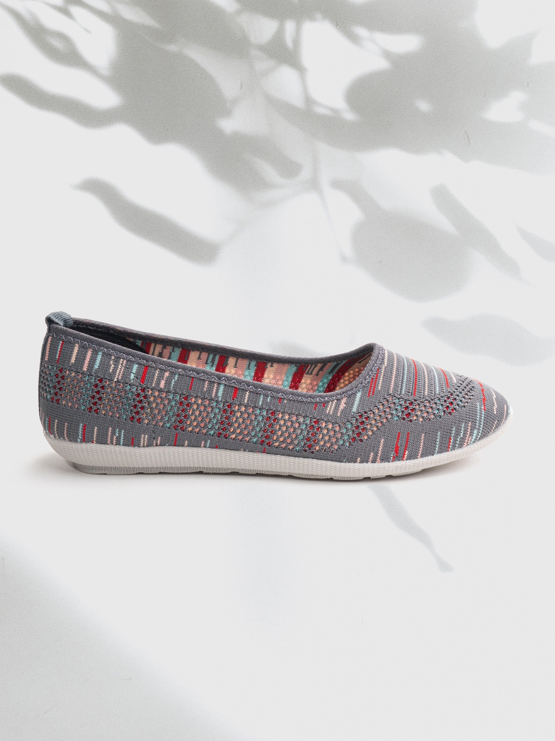 

Marc Loire Women Charcoal Grey & Red Striped Woven Design Ballerinas