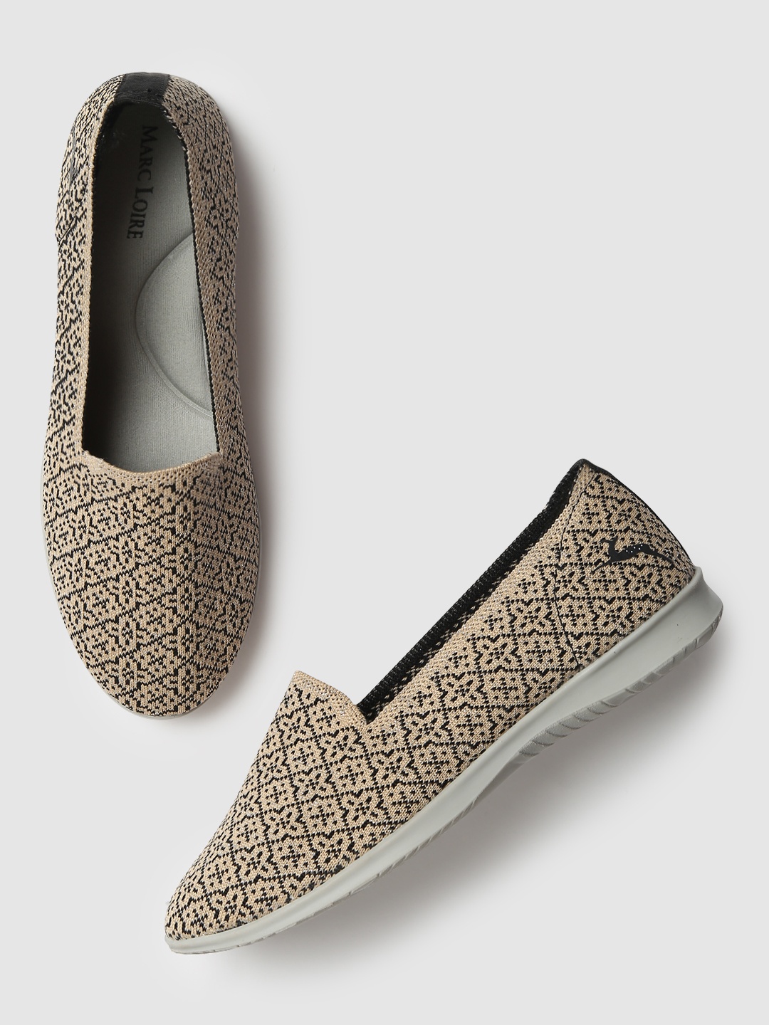 

Marc Loire Women Beige & Black Ethnic Motifs Woven Design Slip-On Sneakers