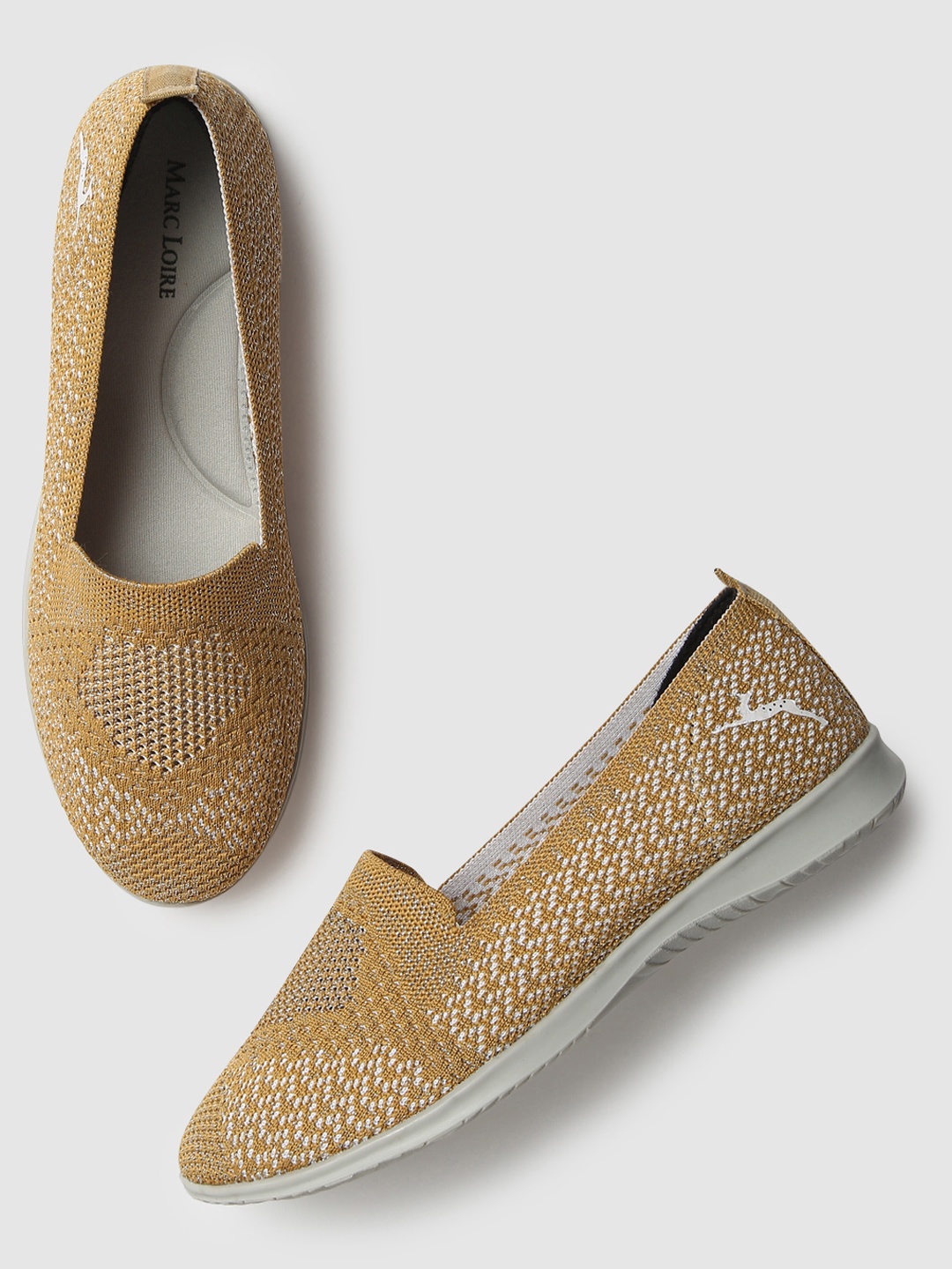 

Marc Loire Women Gold-Toned & White Geometric Woven Design Slip-On Sneakers