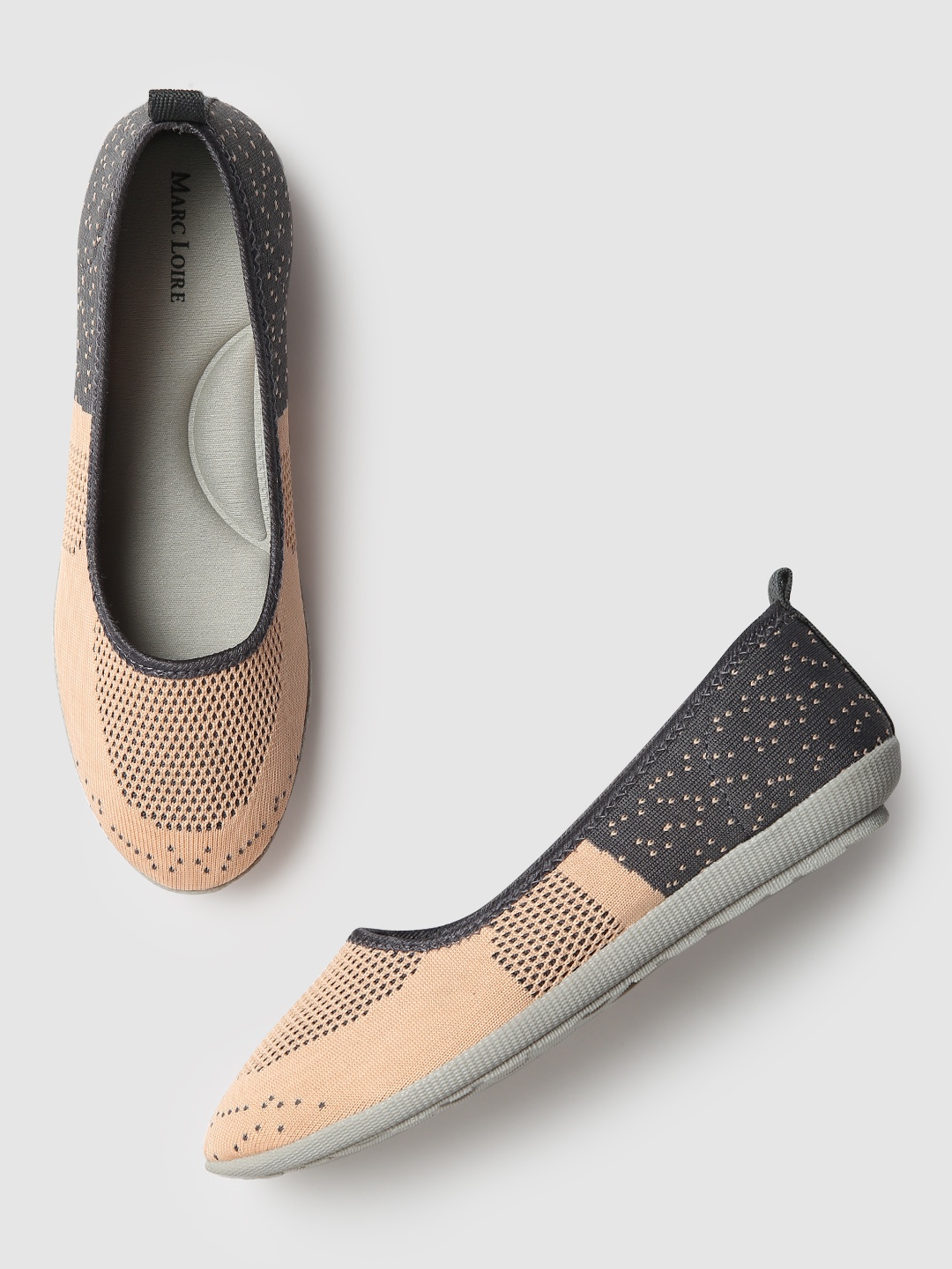 

Marc Loire Women Peach-Coloured& Charcoal Grey Woven Design Ballerinas