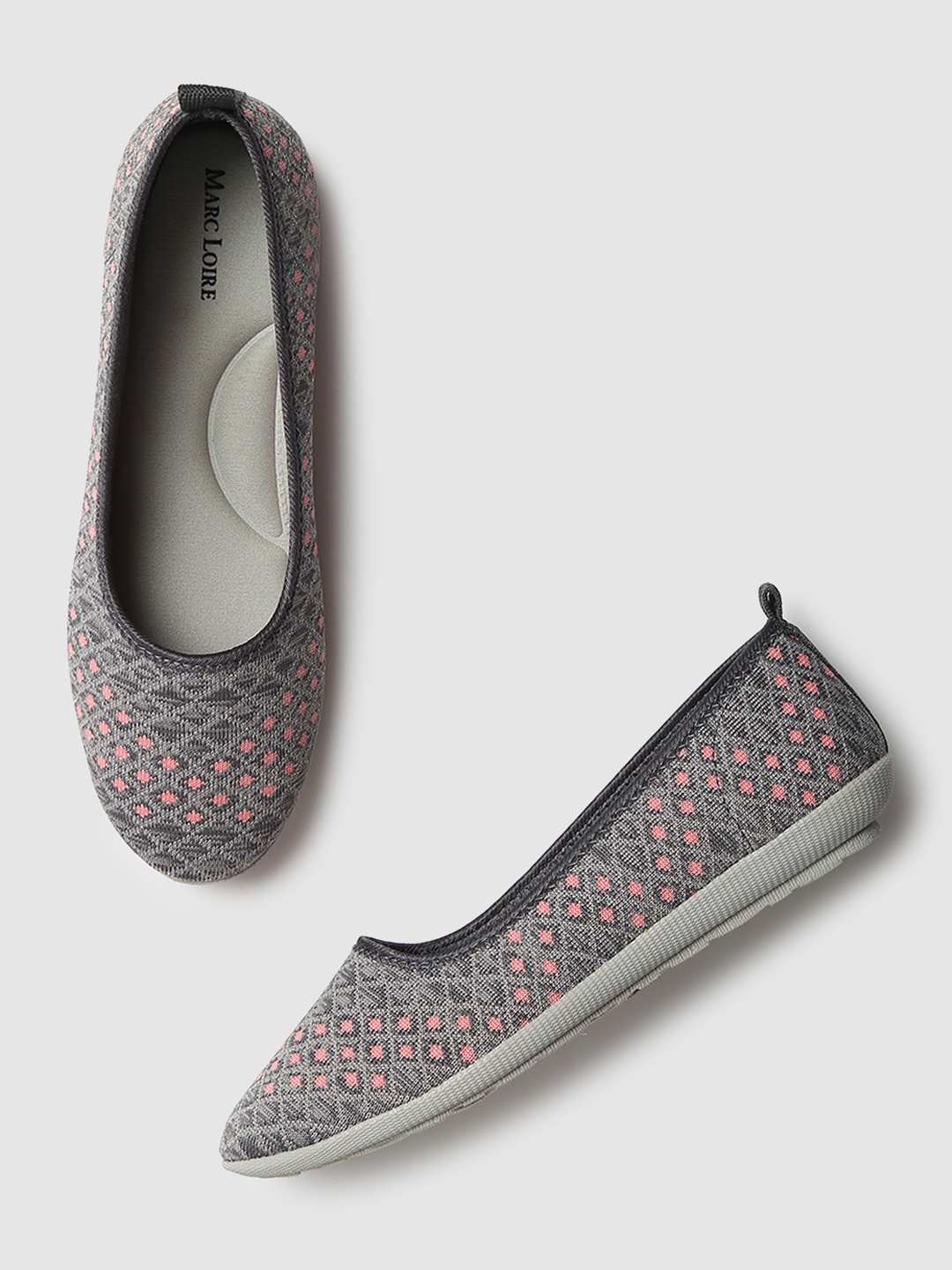

Marc Loire Women Grey Melange & Pink Geometric Woven Design Ballerinas